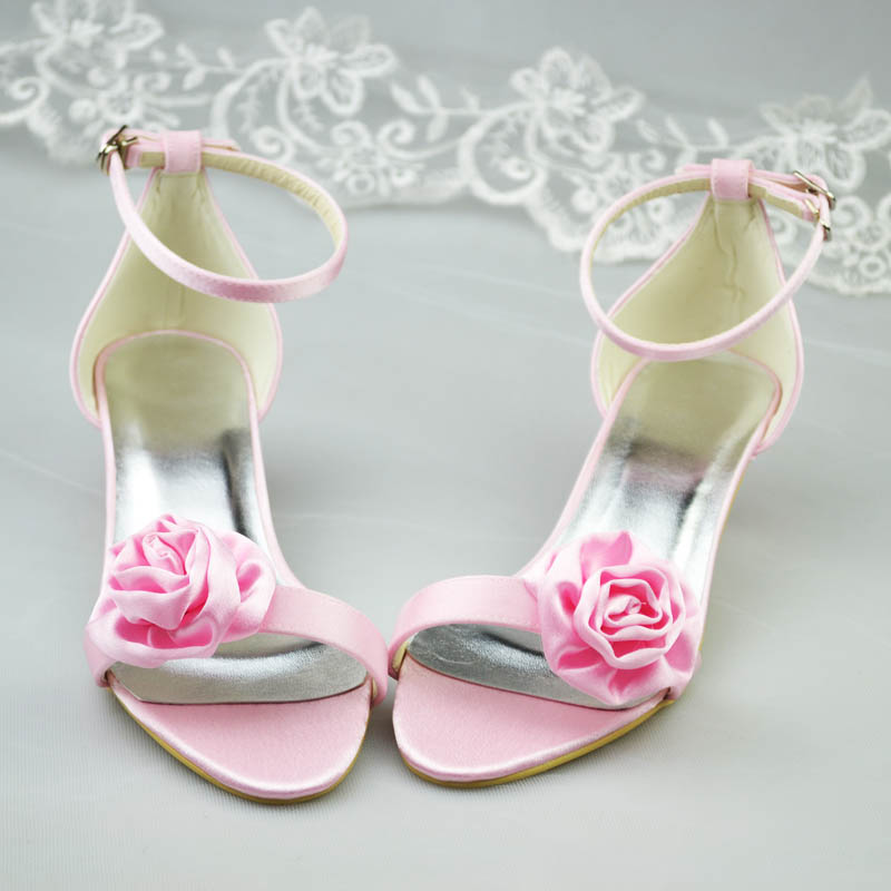 pink satin heels wedding