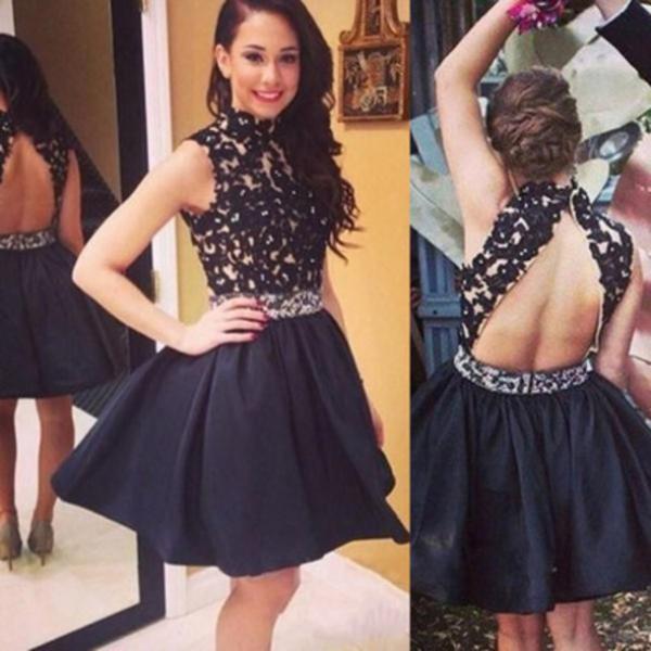 2016 Blace Lace Open Back Homecoming Dresses For Teens-Cheap ...